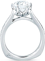 This image shows the setting with a 2.00ct round brilliant cut center diamond. The setting can be ordered to accommodate any shape/size diamond listed in the setting details section below.
