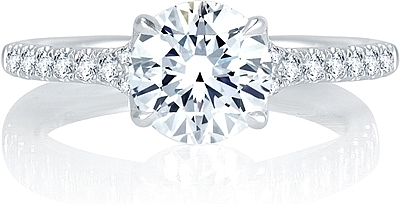 This image shows the setting with a 1.50ct round brilliant cut center diamond. The setting can be ordered to accommodate any shape/size diamond listed in the setting details section below.