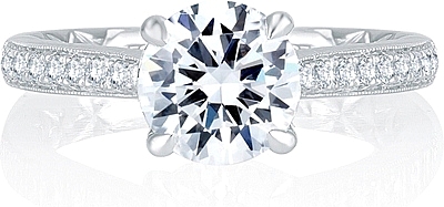 This image shows the setting with a 1.50ct round brilliant cut center diamond. The setting can be ordered to accommodate any shape/size diamond listed in the setting details section below.