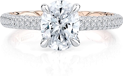 This image shows the setting with a 1.50ct oval cut center diamond. The setting can be ordered to accommodate any shape/size diamond listed in the setting details section below.