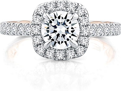 This image shows the setting with a .50ct round brilliant cut center diamond. The setting can be ordered to accommodate any shape/size diamond listed in the setting details section below.