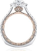 This image shows the setting with a .50ct round brilliant cut center diamond. The setting can be ordered to accommodate any shape/size diamond listed in the setting details section below.