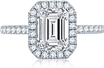 This image shows the setting with a 1.00ct emerald cut center diamond. The setting can be ordered to accommodate any shape/size diamond listed in the setting details section below.
