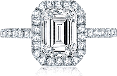This image shows the setting with a 1.00ct emerald cut center diamond. The setting can be ordered to accommodate any shape/size diamond listed in the setting details section below.
