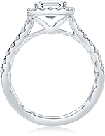 This image shows the setting with a 1.00ct emerald cut center diamond. The setting can be ordered to accommodate any shape/size diamond listed in the setting details section below.
