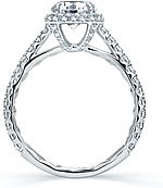 This image shows the setting with a 1.00ct round brilliant cut center diamond. The setting can be ordered to accommodate any shape/size diamond listed in the setting details section below.
