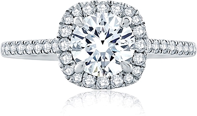 This image shows the setting with a 1.00ct round brilliant cut center diamond. The setting can be ordered to accommodate any shape/size diamond listed in the setting details section below.
