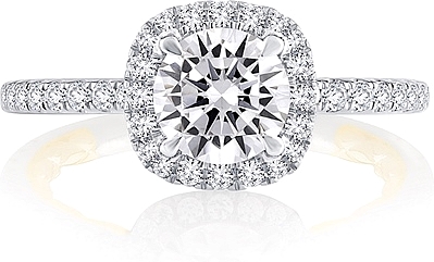 This image shows the setting with a 1.00ct round brilliant cut center diamond. The setting can be ordered to accommodate any shape/size diamond listed in the setting details section below.
