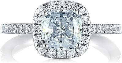 This image shows the setting with a 1.50ct cushion cut center diamond. The setting can be ordered to accommodate any shape/size diamond listed in the setting details section below.