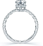 This image shows the setting with a 1.00ct round brilliant cut center diamond. The setting can be ordered to accommodate any shape/size diamond listed in the setting details section below.