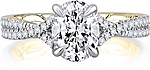 This image shows the setting with a 2.00ct oval cut center diamond. The setting can be ordered to accommodate any shape/size diamond listed in the setting details section below.