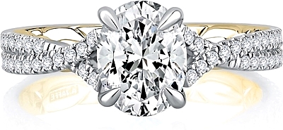 This image shows the setting with a 2.00ct oval cut center diamond. The setting can be ordered to accommodate any shape/size diamond listed in the setting details section below.