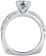 This image shows the setting with a 1.00ct round brilliant cut center diamond. The setting can be ordered to accommodate any shape/size diamond listed in the setting details section below.
