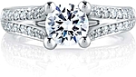This image shows the setting with a 1.00ct round brilliant cut center diamond. The setting can be ordered to accommodate any shape/size diamond listed in the setting details section below.
