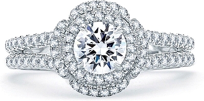 This image shows the setting with a .50ct round brilliant cut center diamond. The setting can be ordered to accomodate any shape/size diamond listed in the setting details section below.
