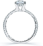 This image shows the setting with a 1.25ct emerald cut center diamond. The setting can be ordered to accommodate any shape/size diamond listed in the setting details section below.