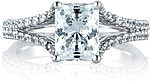 This image shows the setting with a 1.50ct radiant cut center diamond. The setting can be ordered to accommodate any shape/size diamond listed in the setting details section below.
