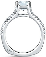 This image shows the setting with a 1.50ct radiant cut center diamond. The setting can be ordered to accommodate any shape/size diamond listed in the setting details section below.

