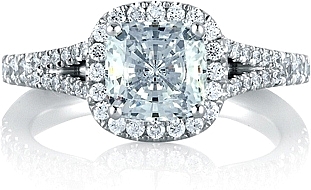 This image shows the setting with a 1.00ct cushion cut center diamond. The setting can be ordered to accommodate any shape/size diamond listed in the setting details section below.
