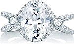This image shows the setting with a 3.00ct oval cut center diamond. The setting can be ordered to accommodate any shape/size diamond listed in the setting details section below.
