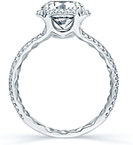 This image shows the setting with a 2.00ct round brilliant cut center diamond. The setting can be ordered to accommodate any shape/size diamond listed in the setting details section below.
