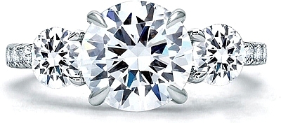 This image shows the setting with a 2.00ct round brilliant cut center diamond. The setting can be ordered to accommodate any shape/size diamond listed in the setting details section below.