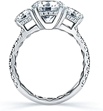 This image shows the setting with a 2.00ct round brilliant cut center diamond. The setting can be ordered to accommodate any shape/size diamond listed in the setting details section below.