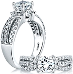 This image shows the setting with a 1.00ct round brilliant cut center diamond. The setting can be ordered to accommodate any shape/size diamond listed in the setting details section below.
