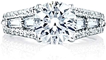 This image shows the setting with a 2.5ct round brilliant cut center diamond. The setting can be ordered to accommodate any shape/size diamond listed in the setting details section below.
