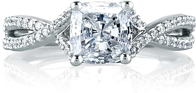 This image shows the setting with a 1.50ct cushion cut center diamond. The setting can be ordered to accommodate any shape/size diamond listed in the setting details section below.
