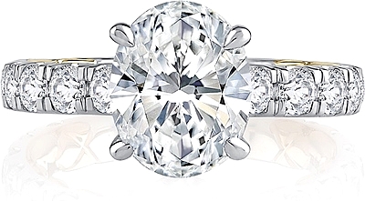 This image shows the setting with a 1.50ct oval cut center diamond. The setting can be ordered to accommodate any shape/size diamond listed in the setting details section below.