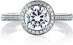 This image shows the setting with a 1.00ct round brilliant cut center diamond. The setting can be ordered to accommodate any shape/size diamond listed in the setting details section below.
