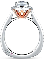 This image shows the setting with a 1.00ct round brilliant cut center diamond. The setting can be ordered to accommodate any shape/size diamond listed in the setting details section below.
