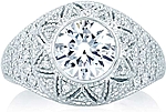 This image shows the setting with a 1.50ct round brilliant cut center diamond. The setting can be ordered to accommodate any shape/size diamond listed in the setting details section below.

