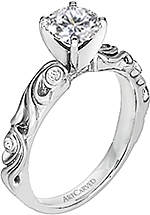 This image shows the setting with a 1.00ct round brilliant cut diamond. The setting can be ordered to accommodate any shape/size diamond listed in the setting details section below