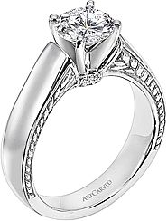 Art Carved Diamond Engagement Ring w/ Scroll Work