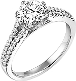 This image shows the setting with a 1.00ct round brilliant cut center diamond. The setting can be ordered to accommodate any shape/size diamond listed in the setting details section below.
