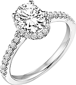 This image shows the setting with a 1.00ct oval cut center diamond. The setting can be ordered to accommodate any shape/size diamond listed in the setting details section below.
