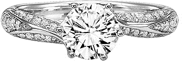 This image shows the setting with a 1.00ct round brilliant cut center diamond. The setting can be ordered to accommodate any shape/size diamond listed in the setting details section below.
