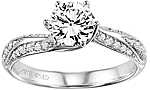 This image shows the setting with a 1.00ct round brilliant cut center diamond. The setting can be ordered to accommodate any shape/size diamond listed in the setting details section below.