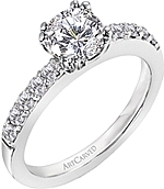 This image shows the setting with a 1.00ct round brilliant cut diamond. The setting can be ordered to accommodate any shape/size diamond listed in the setting details section below.