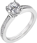 This image shows the setting with a 1.00ct round brilliant cut diamond. The setting can be ordered to accommodate any shape/size diamond listed in the setting details section below. 
