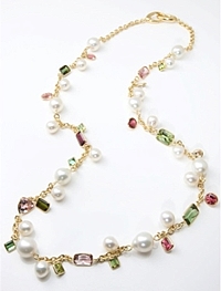 Assael 18k Yellow gold South Sea Pearl & Tourmaline Link Necklace- 34"