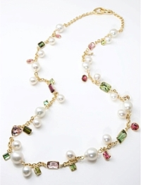 Assael 18k Yellow gold South Sea Pearl & Tourmaline Link Necklace- 34"