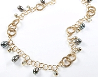 Assael Tahitian & Moonstone Gold Link Necklace- 34"