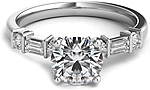 This image shows the setting with a 1.00ct round brilliant cut center diamond. The setting can be ordered to accommodate any shape/size diamond listed in the setting details section below.