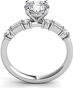 This image shows the setting with a 1.00ct round brilliant cut center diamond. The setting can be ordered to accommodate any shape/size diamond listed in the setting details section below.