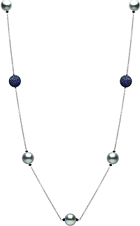 Black Rhodium Tahitian Pearl & Sapphire Necklace- 34"