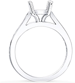 This image shows the setting with a basket made to hold a 1.00ct round brilliant cut center diamond. The setting can be ordered to accommodate any shape/size diamond listed in the setting details section below.
