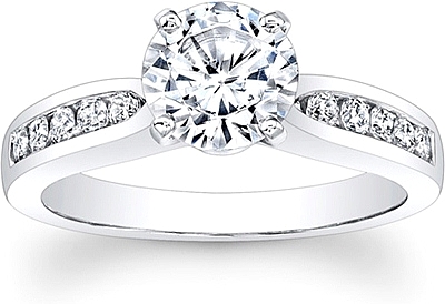 This image shows the setting with a 1.00ct round brilliant cut center diamond. The setting can be ordered to accommodate any shape/size diamond listed in the setting details section below.
